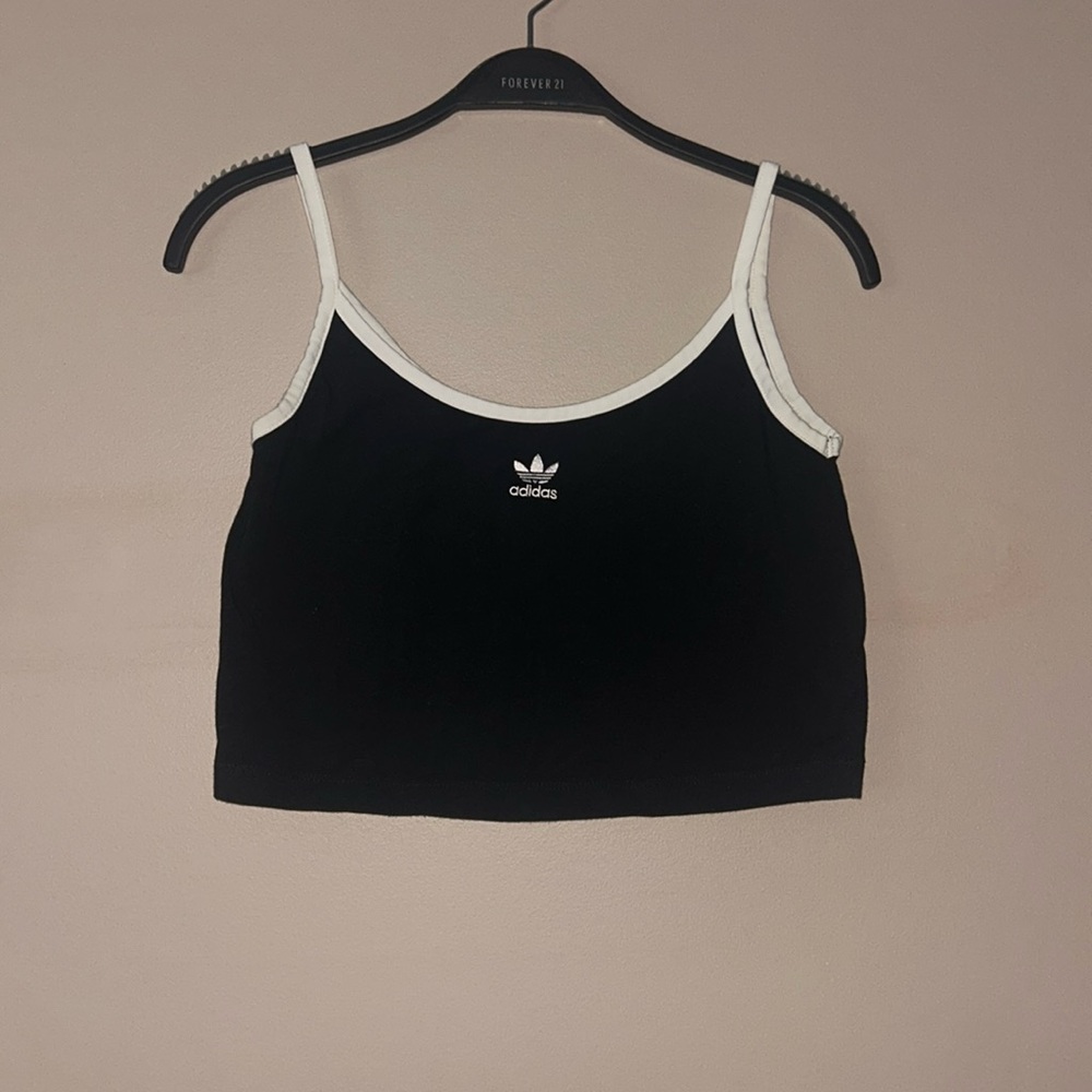 adidas Black Crop Tank with White Trim